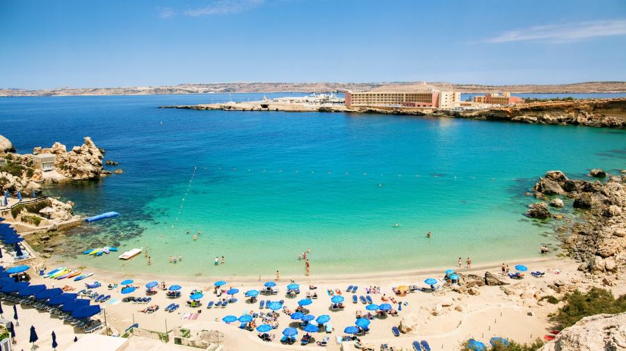 A beach in Malta with crystal clear waters